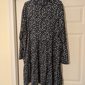 Navy Floral Long Sleeve Tiered Tunic Dress – Blue Print